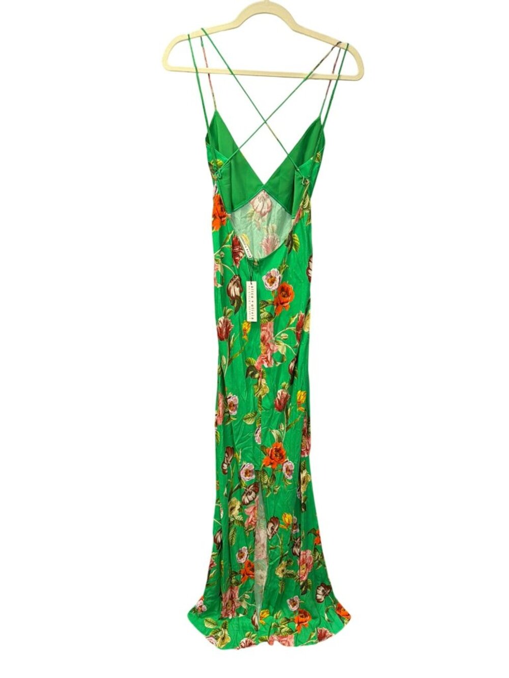 Alice + Olivia Green Floral Maxi Cross Back Long Dress Size 12 New - Picture 7 of 10